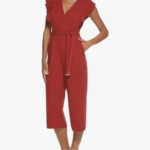 Tommy Hilfiger- Flutter Ruffle Sleeve Belted V-Neck Jumpsuit - Size 16
